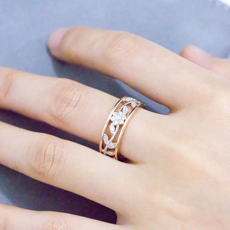 Zircon Jewelry Two-Color Electroplating Flower Ring European And American Fashion Ladies' Jewelry