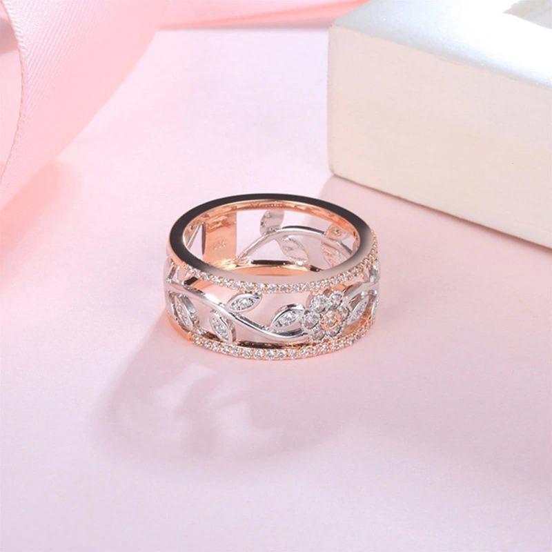 Zircon Jewelry Two-Color Electroplating Flower Ring European And American Fashion Ladies' Jewelry