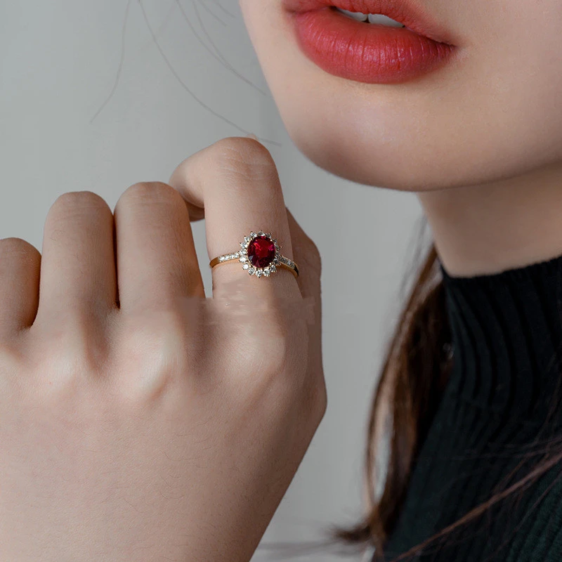 Sterling Silver Ring With 18K Gold Plated Red Zircon