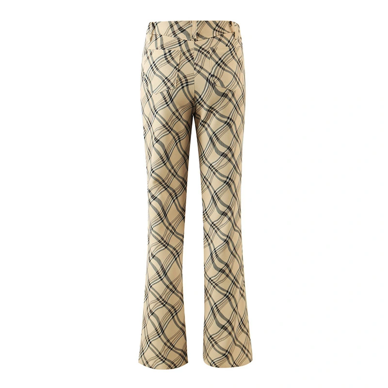 American Retro High-Waisted Plaid Trousers Female Hot Girl