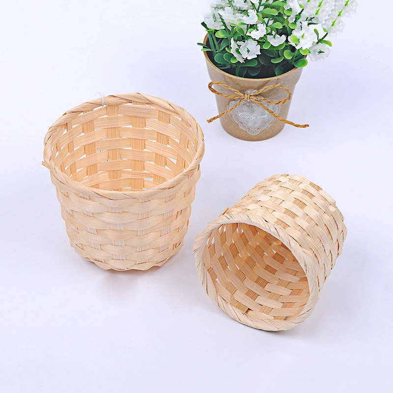 Bamboo Storage Baskets Straw Patchwork Handmade Laundry Wicker Rattan Seagrass Belly Garden Flower Kitchen Storage Basket 1PC