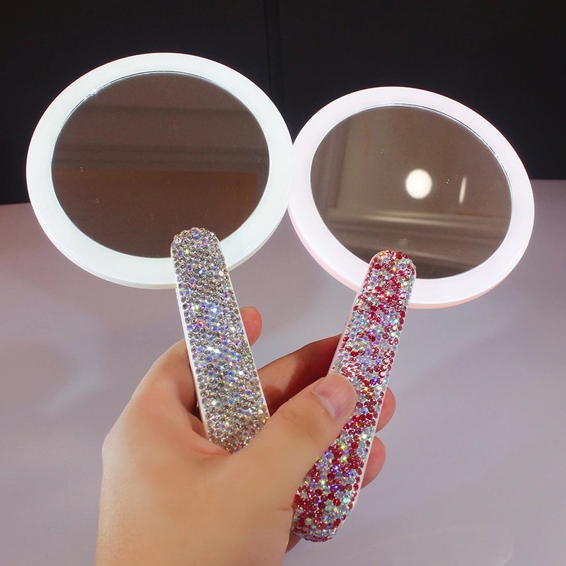 Diamond Embedded Portable LED Makeup Mirror