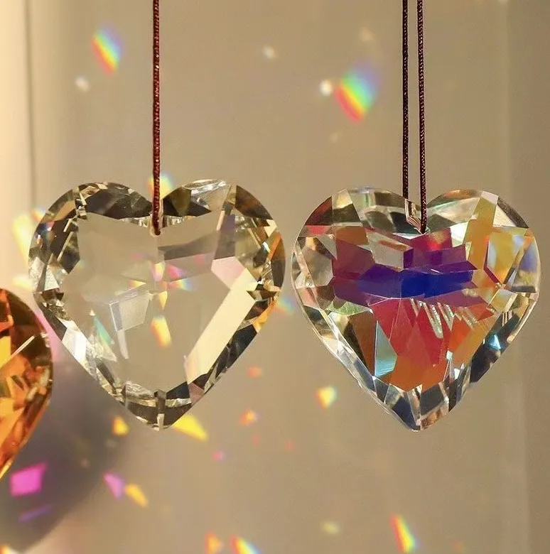 Heart Crystal Sun Catcher Chandelier Garden Decoration Car Hanging