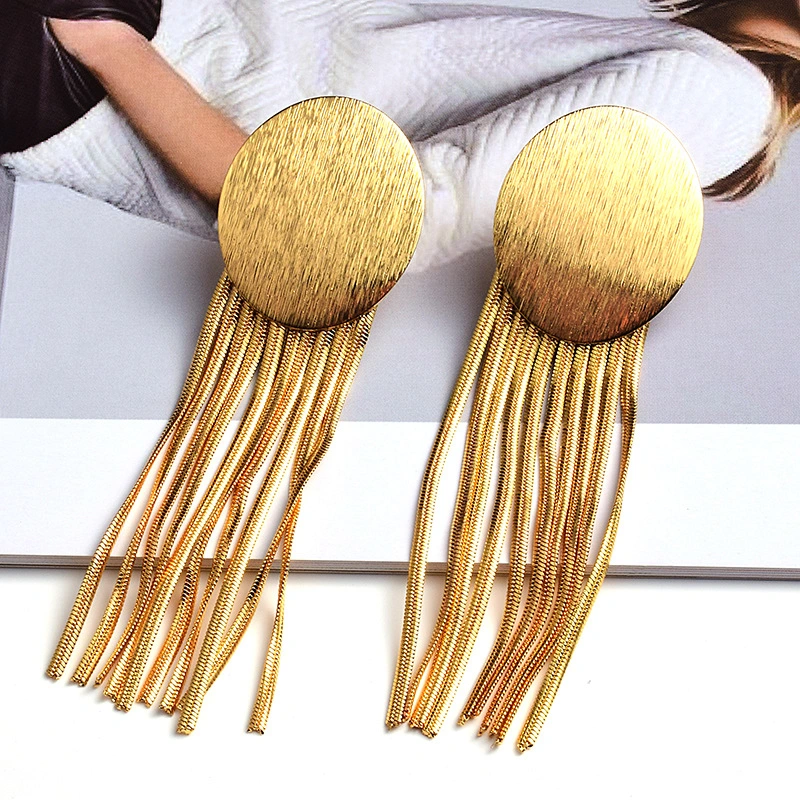 Fashion Gold Round Alloy Tassel Earrings