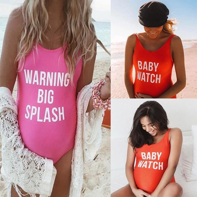 Large size letter printed one-piece swimsuit