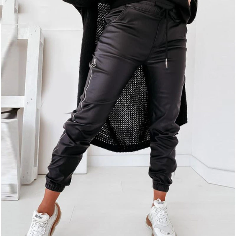 Women's Casual Leather Pants Decorated With Loose Zippers