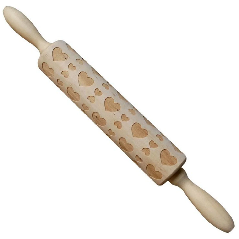 Wooden Rolling Pin Laser Engraving Love Pattern Rolling Pin