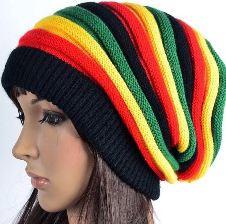 Color Striped Long Rainbow Knitted Pullover Hat