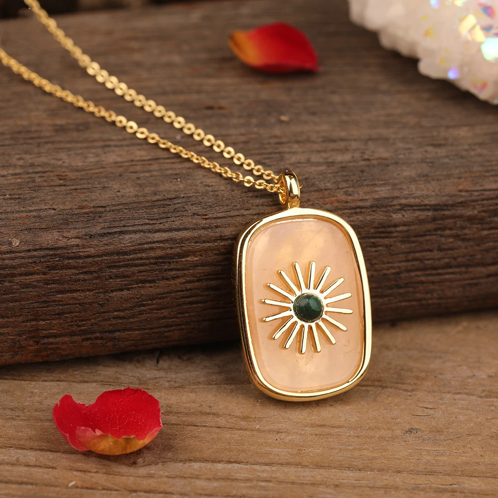 Stone Bead Pendant Women Paved Sun Flower