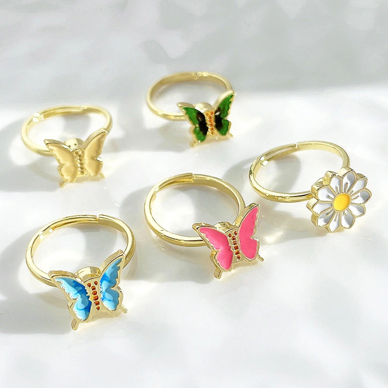 Rotatable Daisy Flower Butterfly Adjustable Opening Ring