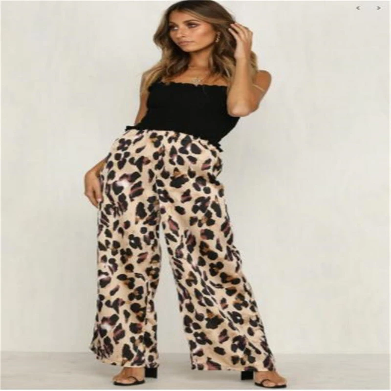 Leopard print wide leg pants