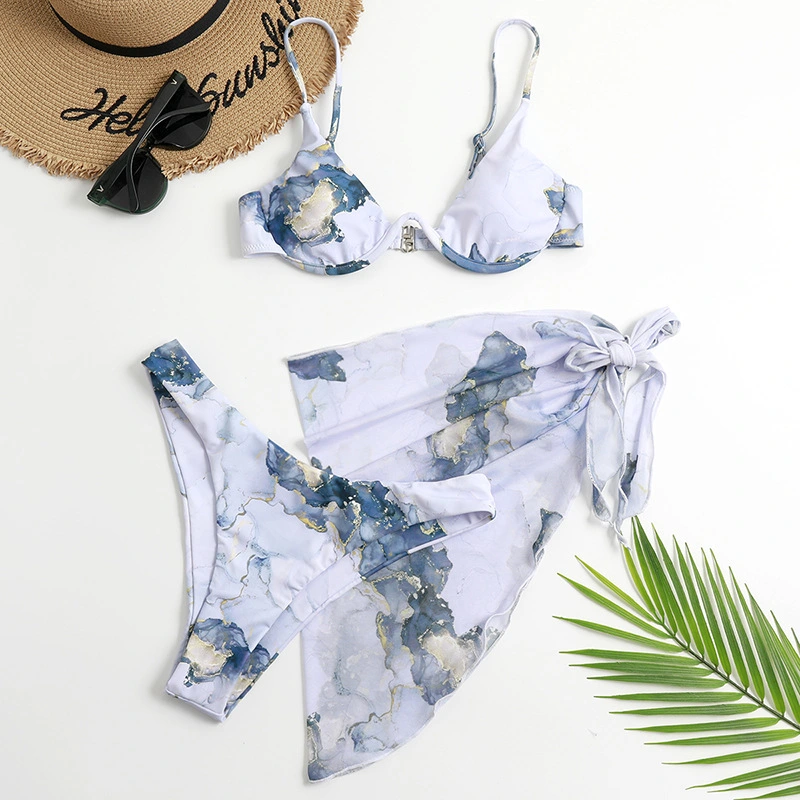 Split Printed Three-piece Swimsuit One-piece Bikini