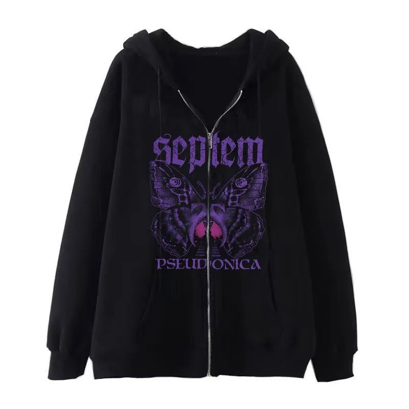 2023 New Dark Style Gothic Zipper Hooded Sweatshirt Y2k