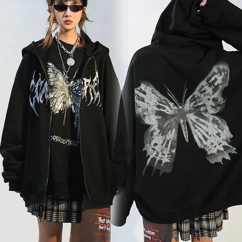 2023 New Dark Style Gothic Zipper Hooded Sweatshirt Y2k