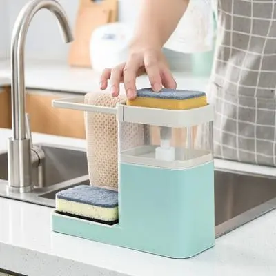 Multifunctional Kitchen Cleaning Combination Rack 3 In 1 Soap Dispenser Kitchen Sponge Holder Towel Holder