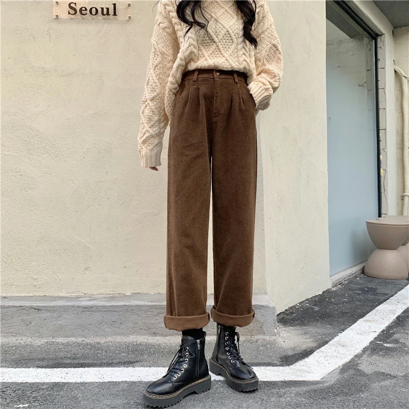 Women's retro corduroy suit wide leg pants versatile casual pants