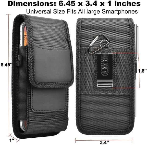 Vertical Nylon Holster Fits iPhone 11 12 Pro Max Mini Xs Max XR X 6 7 8 Plus Carrying Cell Phone Holster For Men Belt Clip Holder Wallet Case Waist Pouch Bag with Card Holder for Samsung S21/ Xiao / Huawei