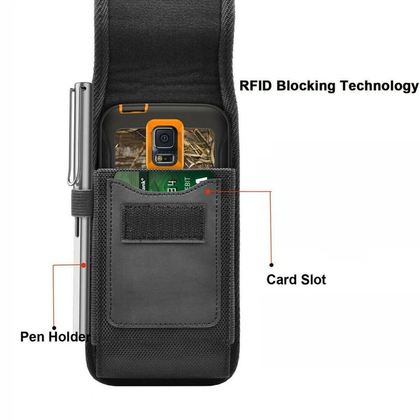Vertical Nylon Holster Fits iPhone 11 12 Pro Max Mini Xs Max XR X 6 7 8 Plus Carrying Cell Phone Holster For Men Belt Clip Holder Wallet Case Waist Pouch Bag with Card Holder for Samsung S21/ Xiao / Huawei