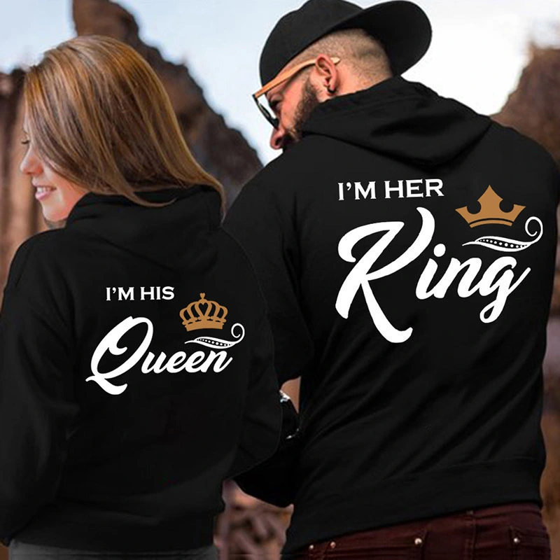 Her King His Queen Couple Hooded Printed Sweater