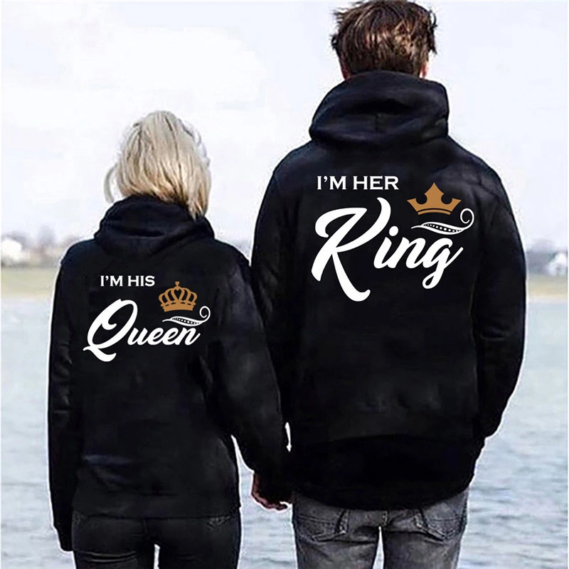 Her King His Queen Couple Hooded Printed Sweater