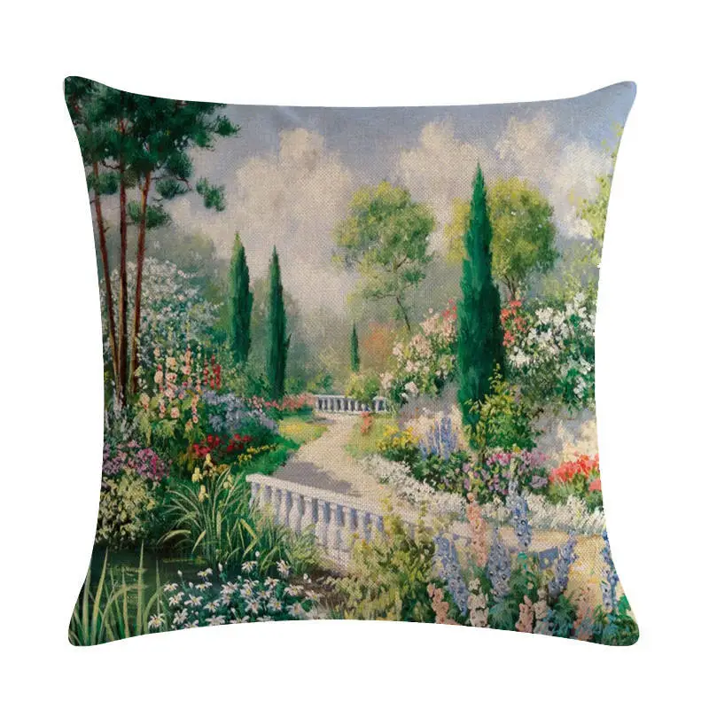 Cross-border Exclusively For Oil Painting Rural Landscape Series Linen Pillowcase