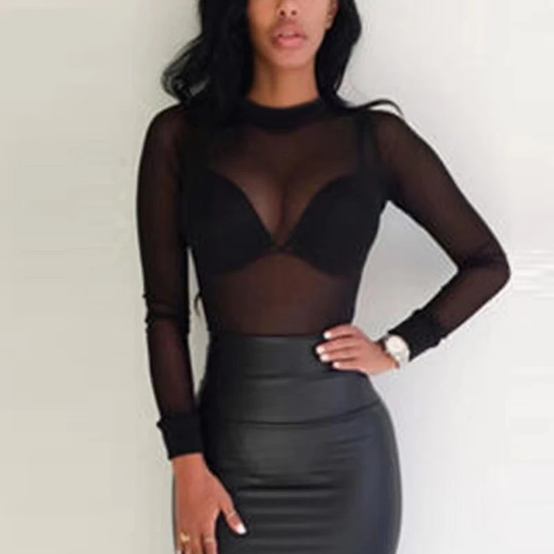 2023 NEW Perspective sexy mesh leggings, elastic tight, ultra thin long sleeve T-shirt women