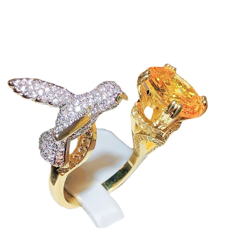 Cross-border Little Red Book Recommended Design of Colorful Treasure Women's Ring Imitation Santa Maria Sea Blue Treasure Hummingbird Ring