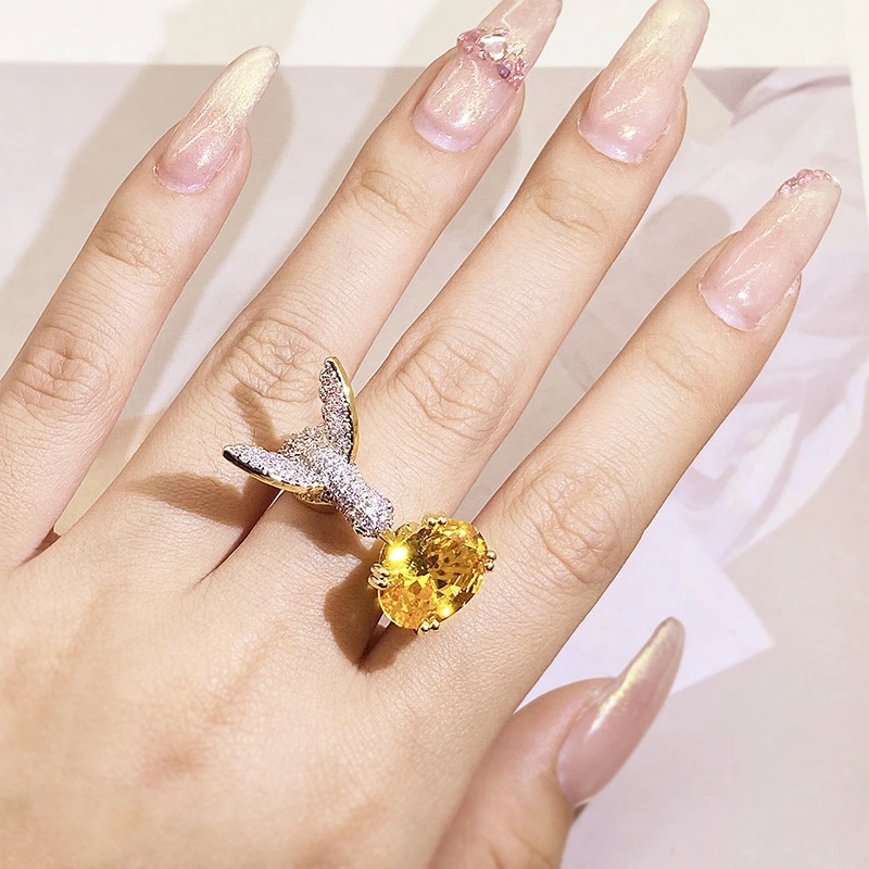 Cross-border Little Red Book Recommended Design of Colorful Treasure Women's Ring Imitation Santa Maria Sea Blue Treasure Hummingbird Ring