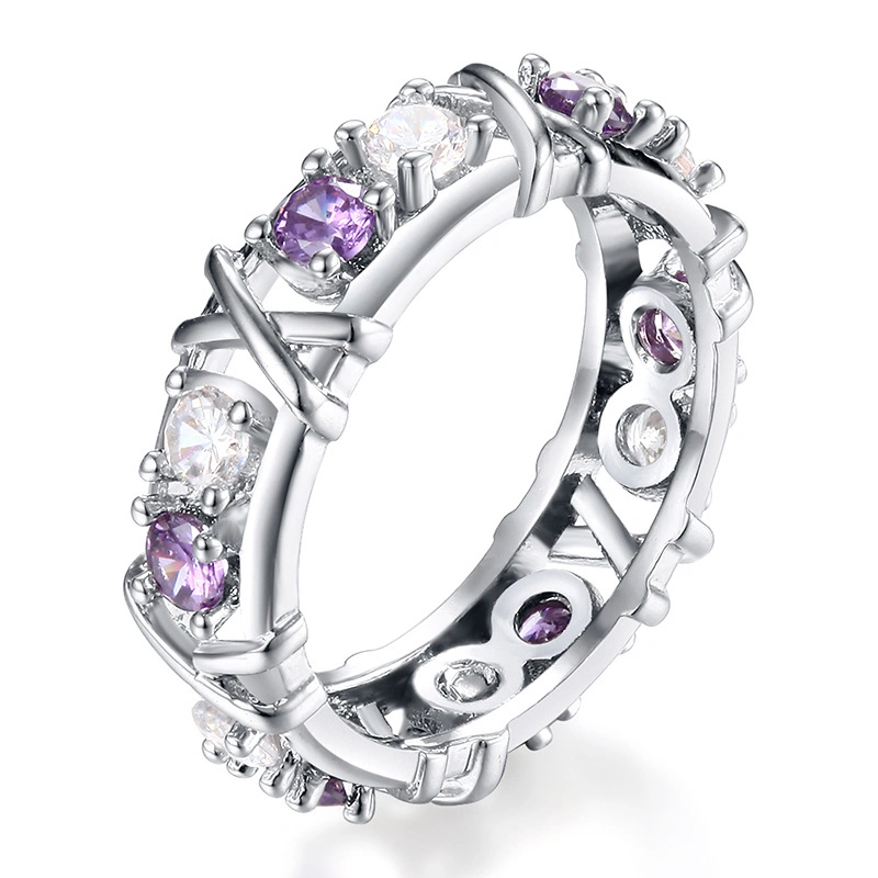 Hot Selling Zircon Double Color Ring from Europe and America Women's Cross Colored Zircon Engagement Jewelry