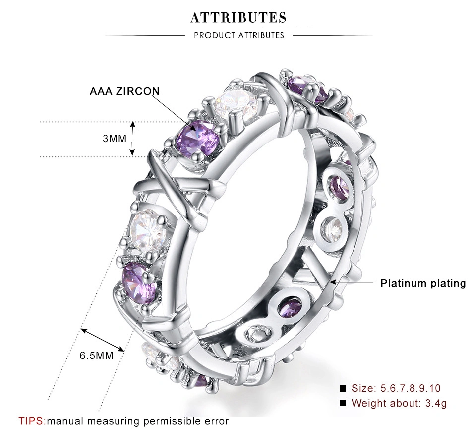 Hot Selling Zircon Double Color Ring from Europe and America Women's Cross Colored Zircon Engagement Jewelry