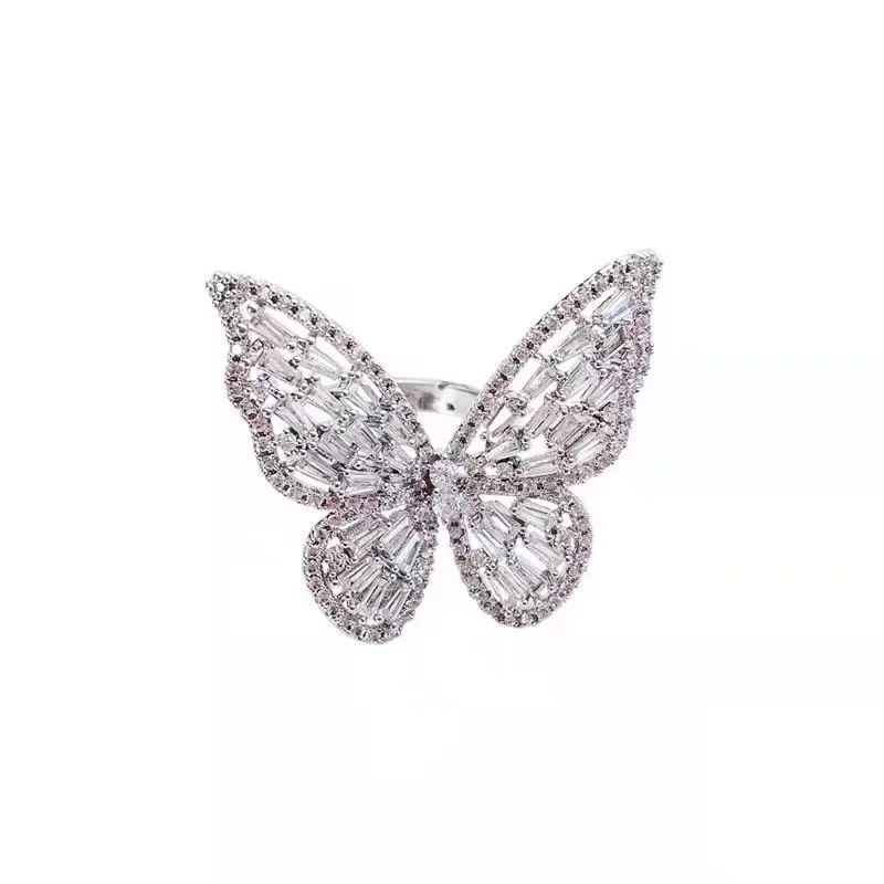 Hot Sale Cutout Butterfly Ring Exaggerated Ring Colorless Hand Jewelry