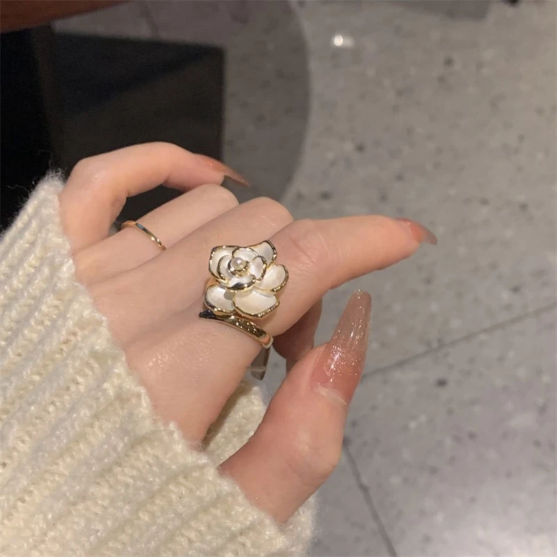 2048 New trendy Korean version with unique design sense, enamel checkerboard ring, women's French retro finger ring