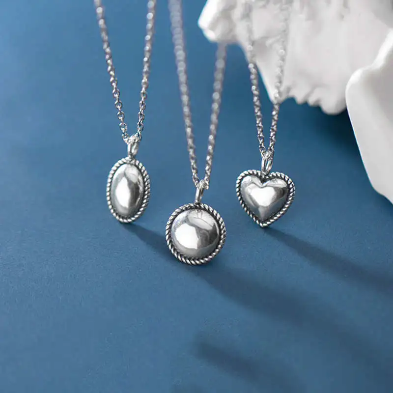 Retro Love Heart Round Oval Necklace