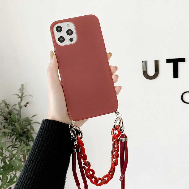 Chain Milk Tea Gray Diagonal Back Three-in-one Phone Case