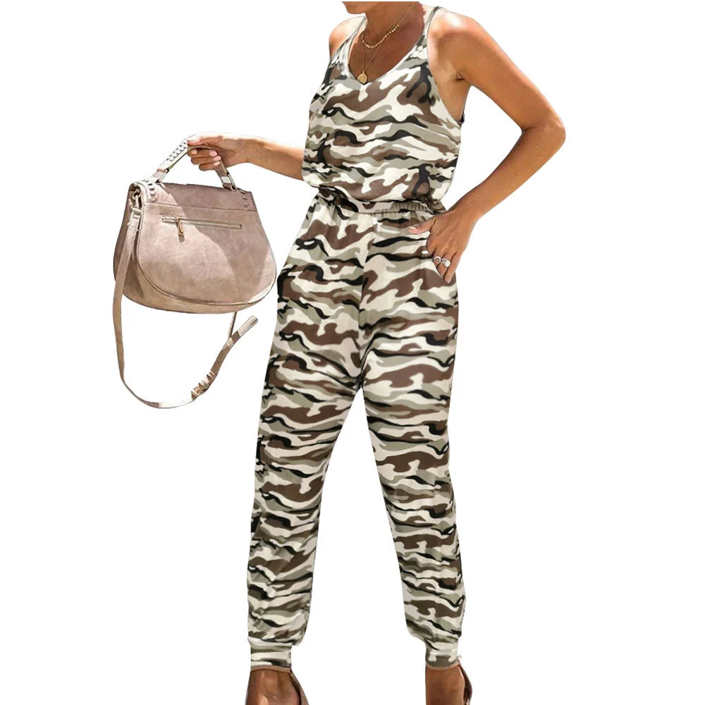 Camouflage Print Sleeveless Casual Jumpsuit