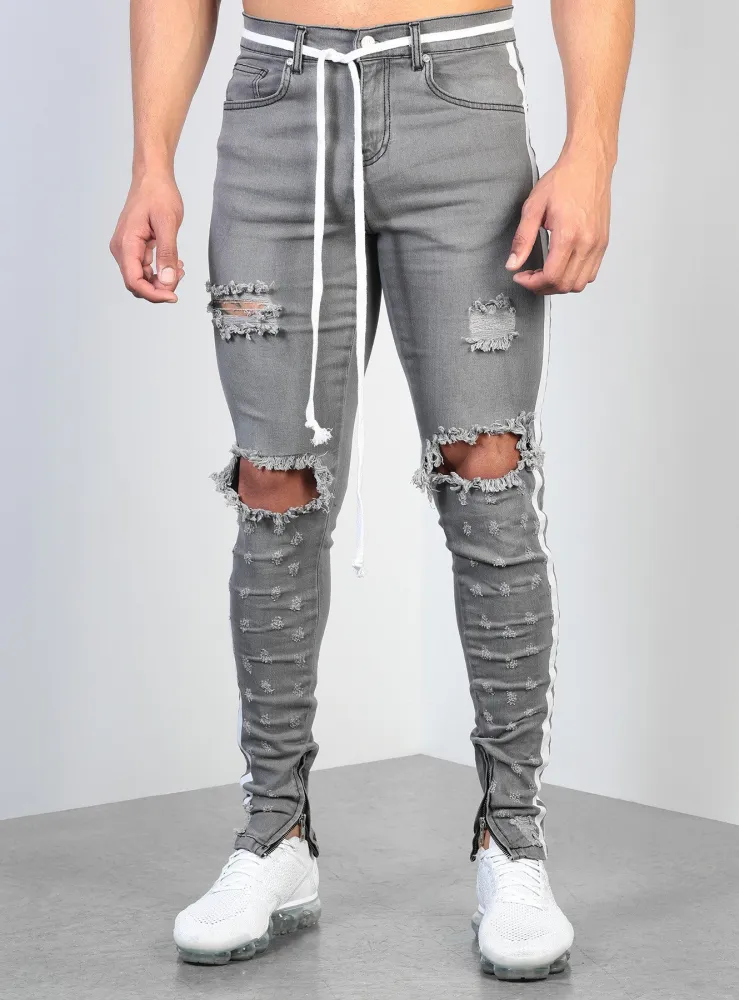 Jeans For Men Cross Knee Ripped Zipper