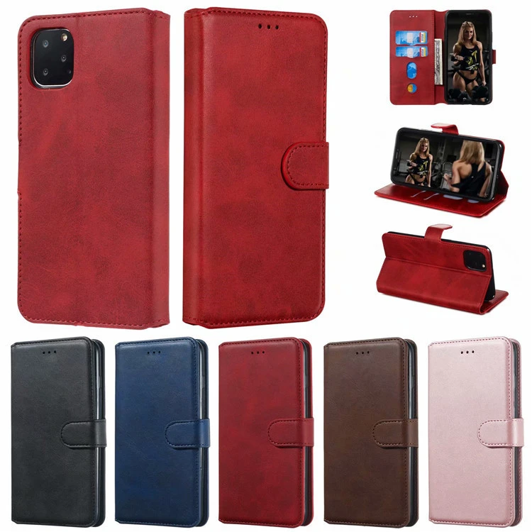 Classic Calf Pattern Solid Color Leather Phone Case