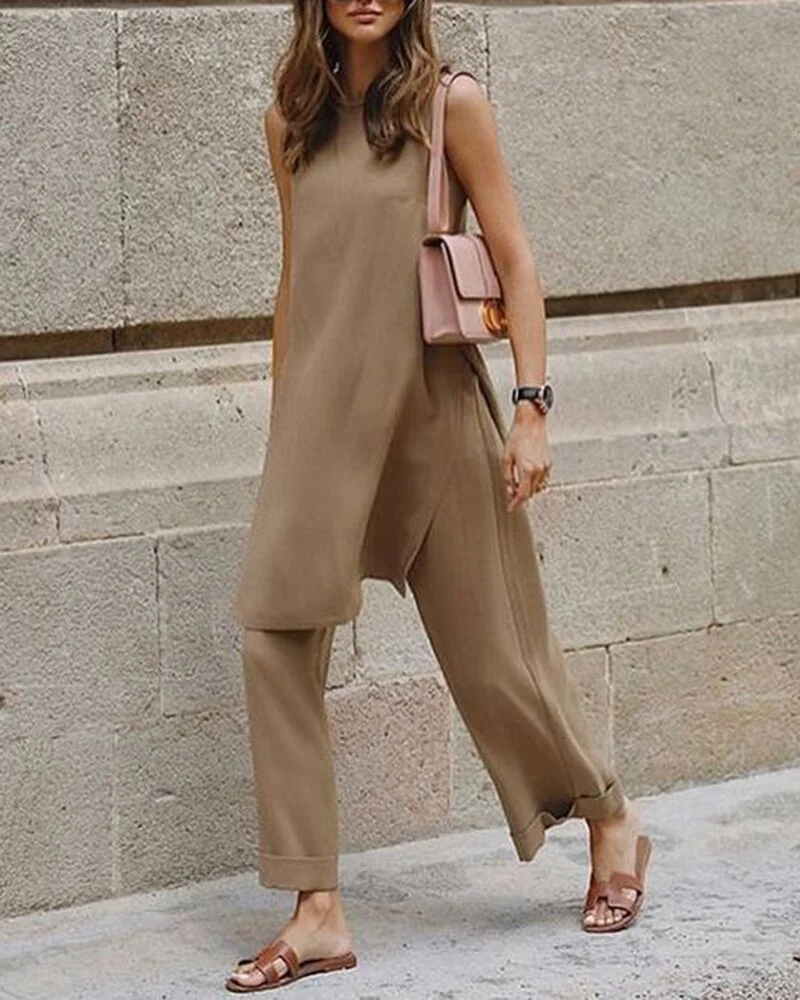 Casual Loose Blouse Wide Leg Pants Two-piece Suit Women