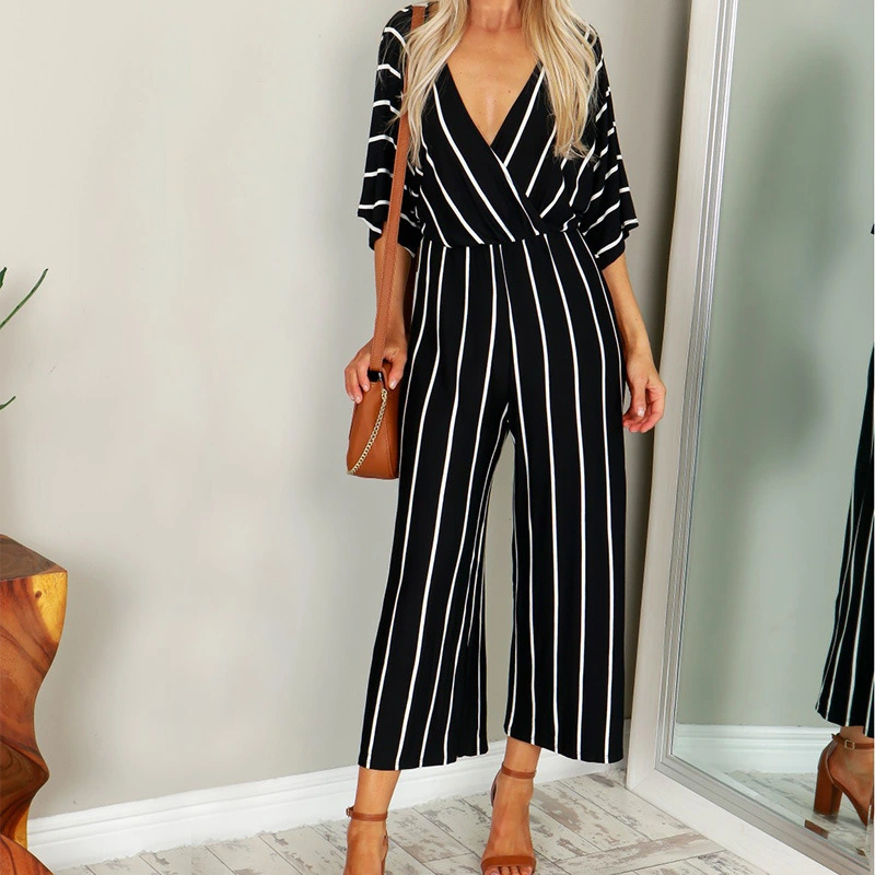 Wide-leg striped jumpsuit