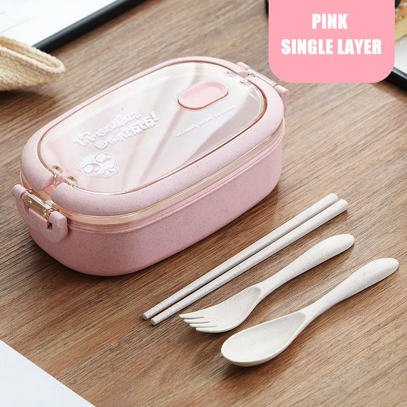 Wheat Straw Double - decker Lunch Box For Single Bento For Office Workers