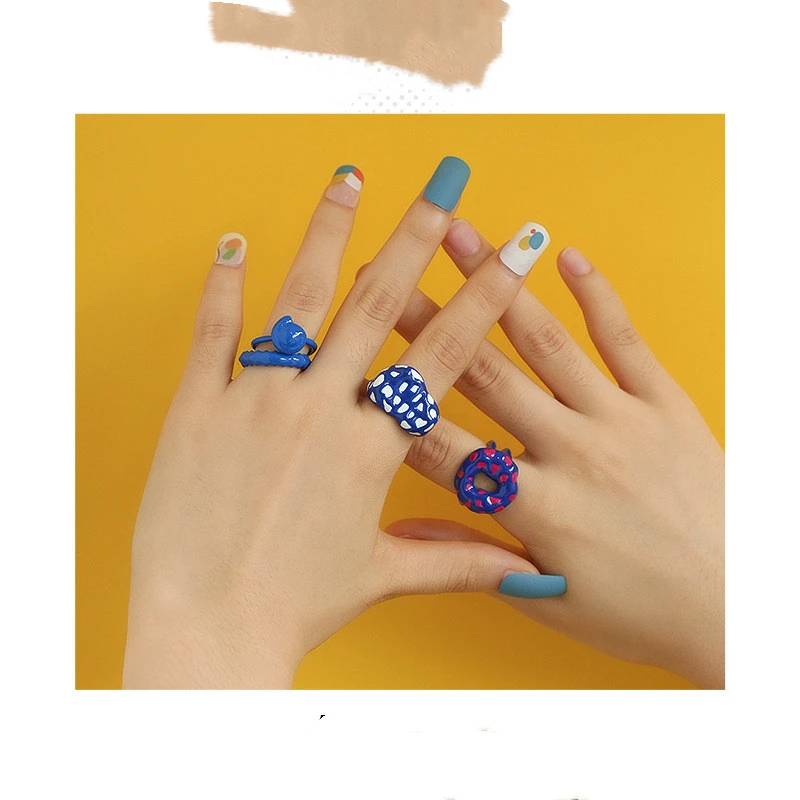 Exaggerated Hand-painted Donuts Geometric Contrast Color Handmade Dripping Oil Ring