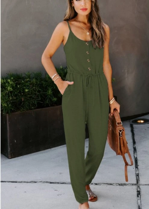 Fashion Suspender Jumpsuit Solid Color Tie Casual Jumpsuit Trousers