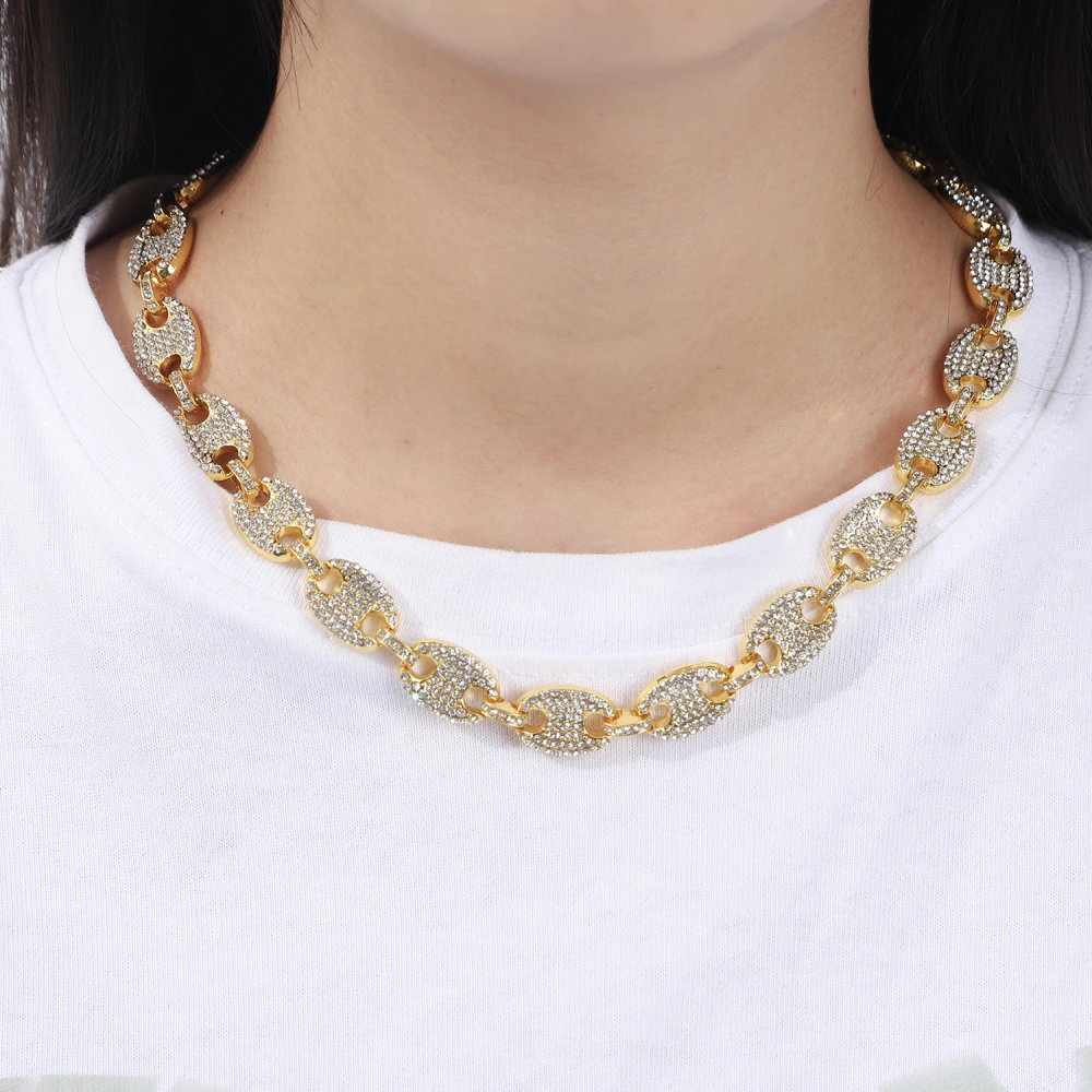 European And American Hip Hop Full Diamond Coffee Bean Necklace