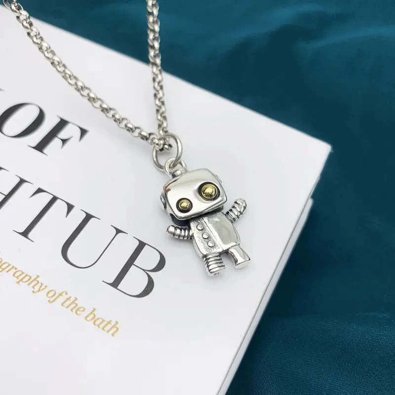 Robot Pendant Necklace In Sterling Silver