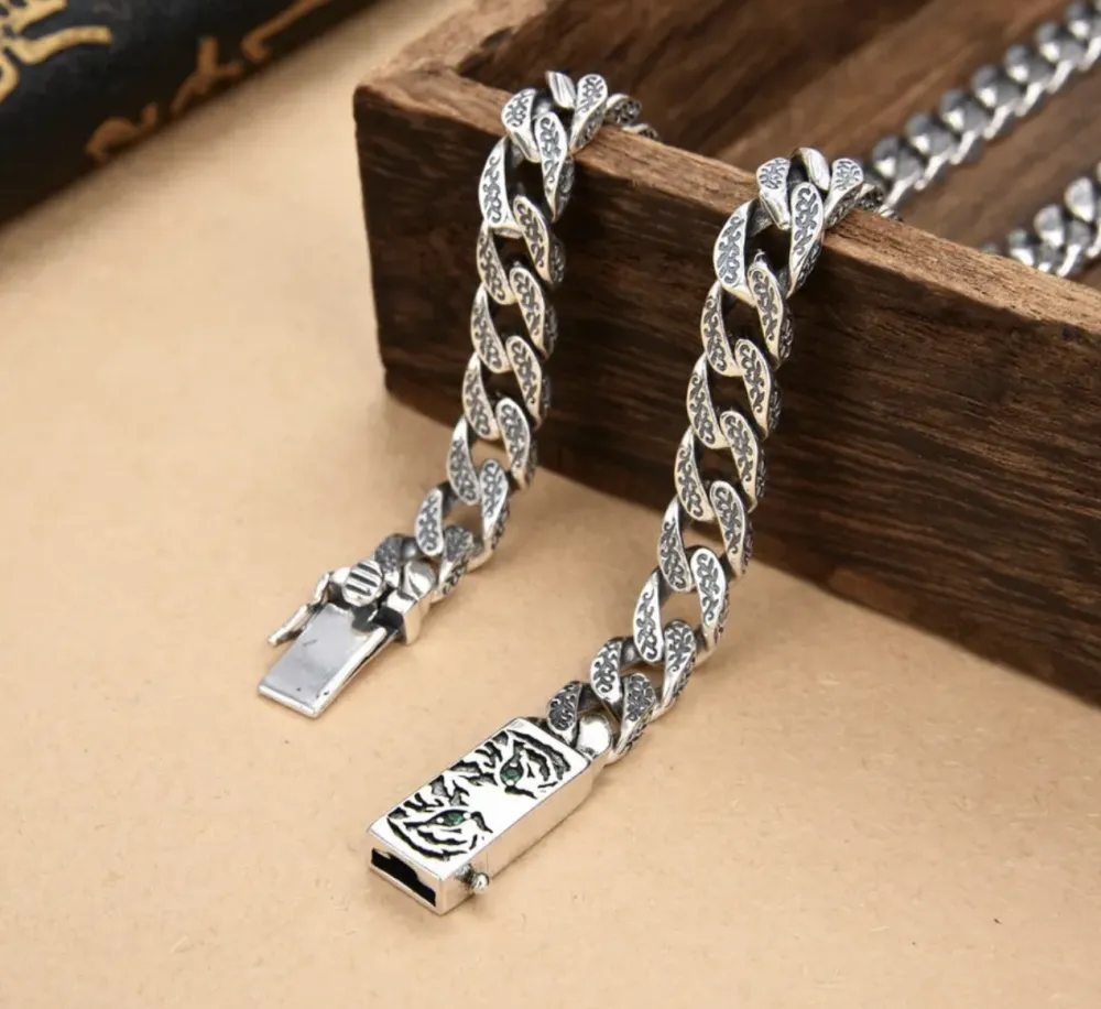 Antique Link Chain Necklace In Sterling Silver