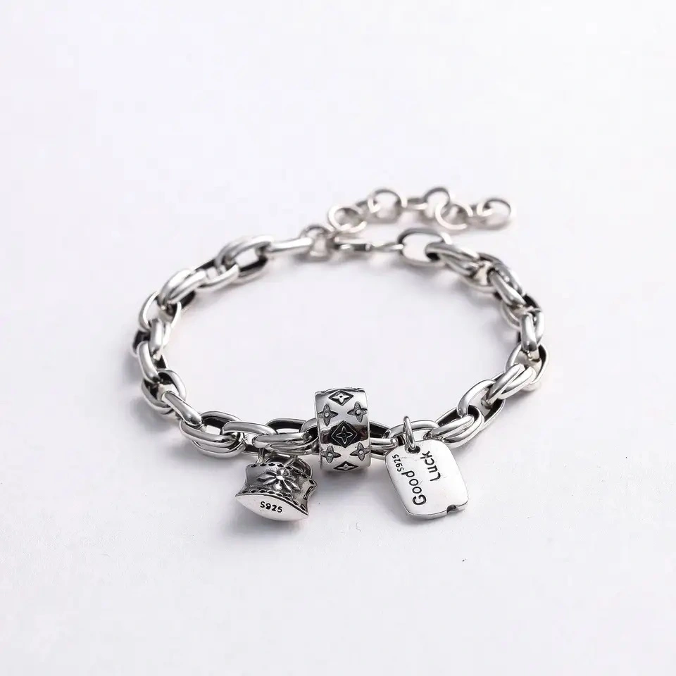 Good Luck Link Chain Bracelet In Sterling Silver