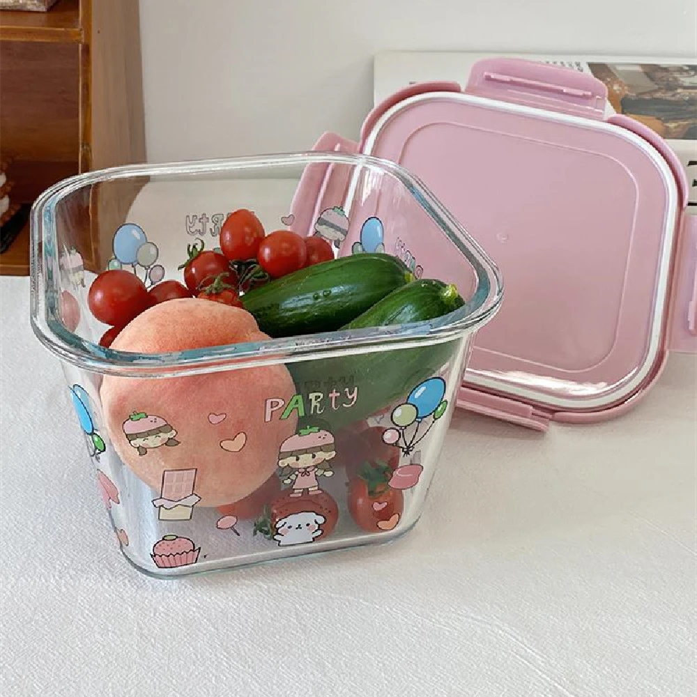 Large Capacity Glass Cute Cartoon Crisper