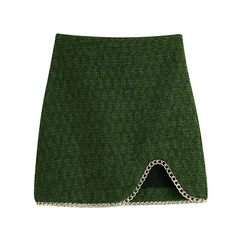 Small Fragrant Textured High Waist Chain Ornament Skirt