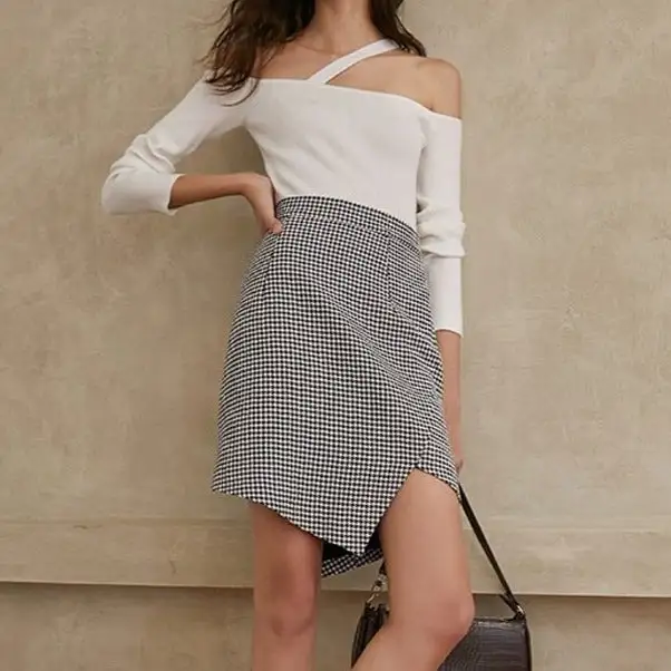 Women's Design Sense Houndstooth Irregular Skirt