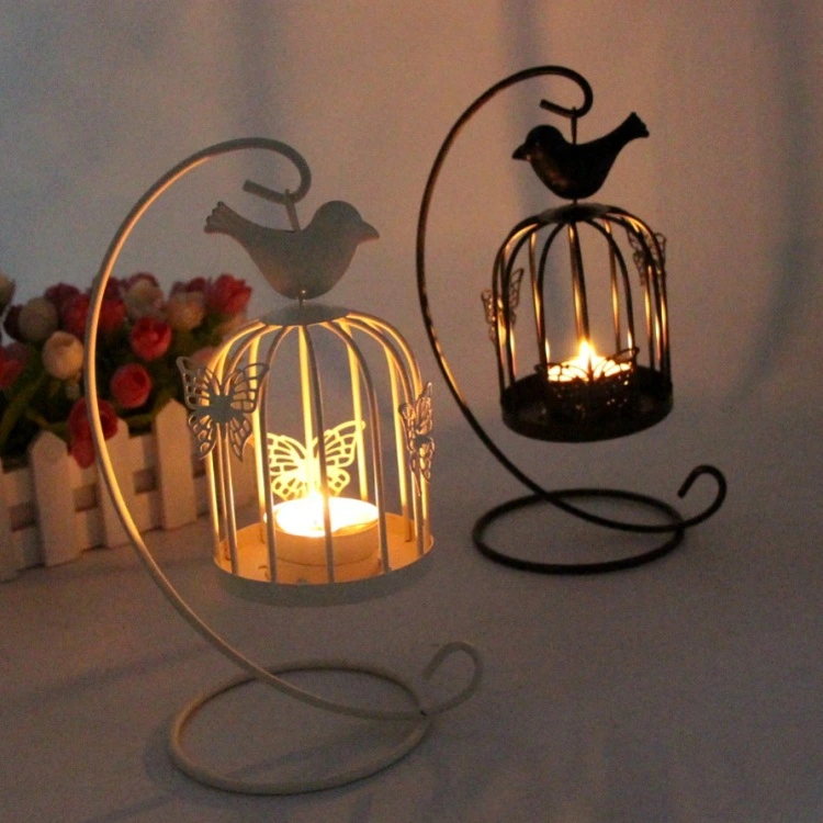 Wrought Iron Birdcage Wind Lantern Butterfly Bird Metal Candle Holder